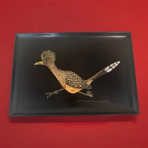 Vintage Couroc Roadrunner Serving Tray Black Inlaid American Southwest Design - Picture 1 of 12