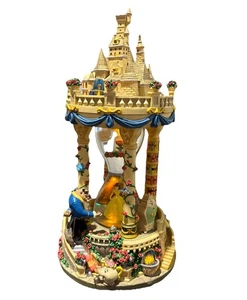 Vintage Die Schöne und das Biest Schloss Stundenglas Schneekugel mit Licht & Musik - selten - Bild 1 von 14