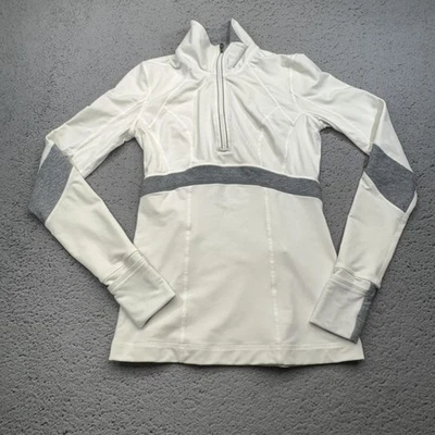 Pulôver Lululemon Feminino 4 Branco Cinza Define Jaqueta Meio Zíper Buracos de Polegar Lã - Imagem 1 de 4