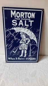 Morton Salz Werbung Metall Wandschild - Wenn es regnet, schüttet es - 12" x 8" - Bild 1 von 5