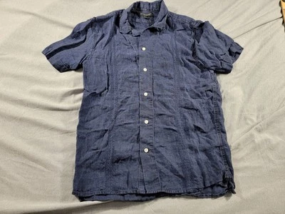 Banana Republic 100% Linen Guayabera Shirt Mens XS Indigo Blue Button Up S/S - Image 1 of 4