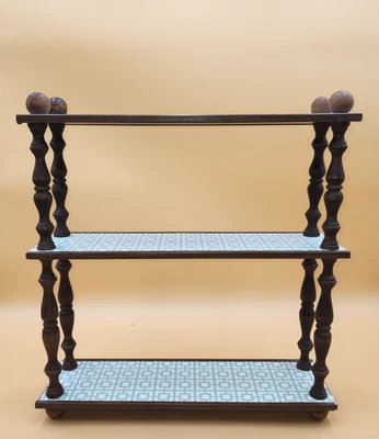 14" Vintage Shelf wood spindle wall shelf trinkets miniatures 3 tier shelves - Image 1 of 4