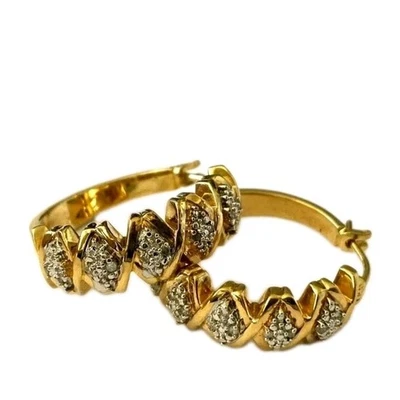 Beautiful 925 Sterling Silver Vermeil Diamond Earrings Snap Closure - Image 1 of 4