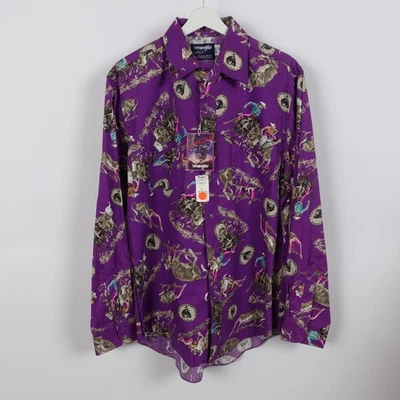 Vintage NEW Wrangler Cowboy Pro Rodeo Association All Over Print Shirt XL USA - Image 1 of 4