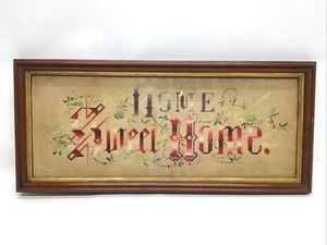 Vintage Framed Victorian Needlepoint Embroidery 23.5 x 10.5” - “Home Sweet Home” - Picture 1 of 9