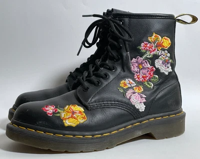 Botas Dr. Martens 1460 Vonda Floral Bordado Cuero Negro Mujer’s 6 Rosa Foto 1 de 4