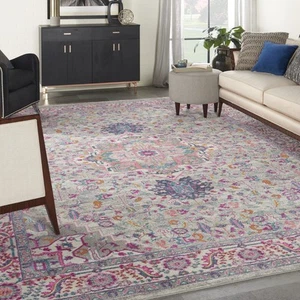 Nourison Passion Bohemian Light Grey/Pink 9' x 12' Area -Rug, Easy -Cleaning,... - Picture 1 of 8