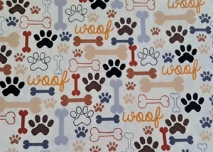 Dog Paw & Bones Woof 100% Cotton Sewing Fabric Animal Print Timeless Treasures - Picture 1 of 1