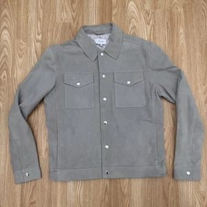 REISS 100% Suede Leather Trucker Button Up Jacket M Men’s Silver tone Top - Picture 1 of 11