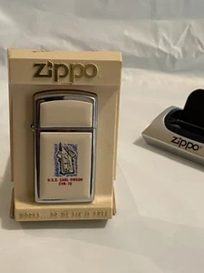 ZIPPO 1982 U.S.S. CARL VINSON CVN-70 SCRIMSHAW UNSTRUCK CREAM CLAM SHELL RARE - Picture 1 of 10