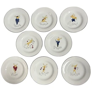 Pottery Barn Set of 8 Reindeer Dessert Salad Plates Christmas Xmas Made In Japan - Picture 1 of 11