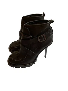 Tory Burch black leather stiletto anklet boots fringe Goth Emo women’s Size 9M - Picture 1 of 20