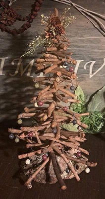 11.5"L HANDMADE PRIM RUSTIC WOODSY BLACK SPRUCE SMALL PINECONE XMAS/WINTER TREE - Image 1 of 4