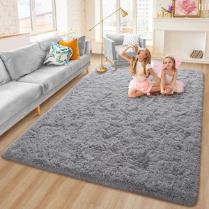 Fluffy Grey 4x6 Area Rugs for Bedroom,Shaggy Bedroom Carpet,Thick Rugs for Li... - Picture 1 of 7
