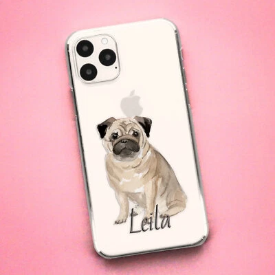 Funda rígida transparente con inicial personalizada para Motorola G62/G8 Pug perro Foto 1 de 4