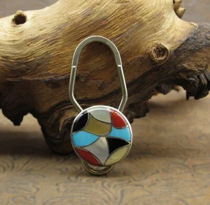 Schlüsselanhänger bunte Multi Stein Intarsien Sterlingsilber - Bild 1 von 5