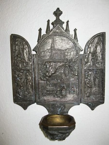 NOSTRA SIGNORA DI LOURDES E SANTA BERNADETTE TRITTICO BRONZO ACQUA SANTA FONTANA FRANCIA - Foto 1 di 13