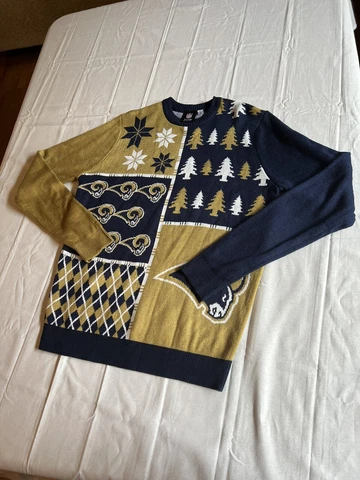 MEN MEDIUM/LARGE ST. LOUIS RAMS BUSY BLOCK NFL SWEATER CHRISTMAS TREES FLAKES Cover