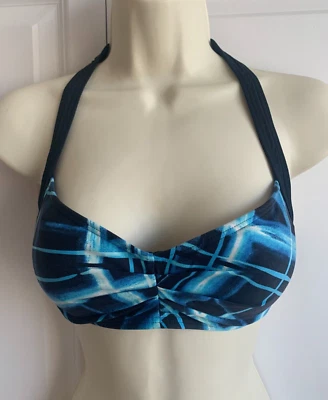 Carmen Marc Valvo Swimwear Bikini Top Halter Woman's S Blue & Black - Image 1 of 4