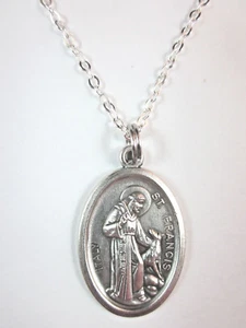 Ladies St Francis of Assisi with Wolf Medal Pendant Necklace 20" Chain - Picture 1 of 4