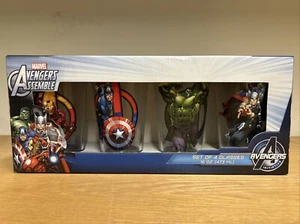 Marvel Comics Avengers Assemble Glassware Set Of 4 16 oz Hulk Iron Man Thor Capt - Picture 1 of 13