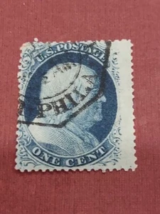 US 1857-61, .#59R9Un centavo azul oscuro Franklin usadoNG (1509-1) - Imagen 1 de 2