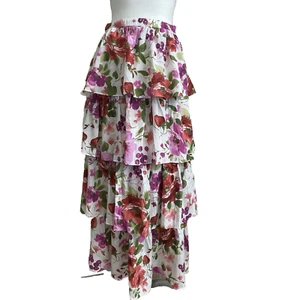 Abercrombie & Fitch Drama Tiered Maxi Skirt Womens SP Pink Floral Tomato Girl - Picture 1 of 13