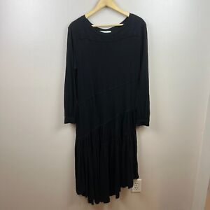 Free People Beach Jilly Midi Dress Size XS Black Tiered Oversized Linen Blend