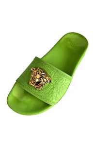 Versace Green Rubber Medusa Head Pool Slides Sandals Size 37 - Picture 1 of 6