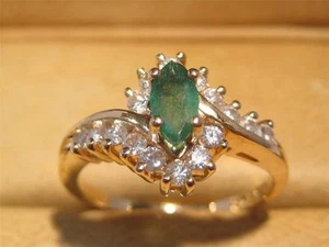 ANILLO DE DIAMANTES Y ESMERALDA DE ORO SÓLIDO DE 14 KT 0,25 QUILATES - Imagen 1 de 1