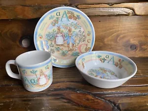 Wedgwood Peter Rabbit ABC Child’s 3-piece Set Plate, Mug & Bowl Ceramic Vtg 1997 - Picture 1 of 16