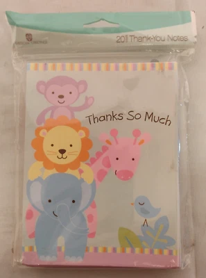 Tarjetas de agradecimiento en blanco American Greetings nuevas en paquete con sobres bebés animales de zoológico Foto 1 de 2