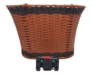 Front Light Brown Plastic Wicker Style Quick Release Bike Basket With Handles - Picture 1 of 5