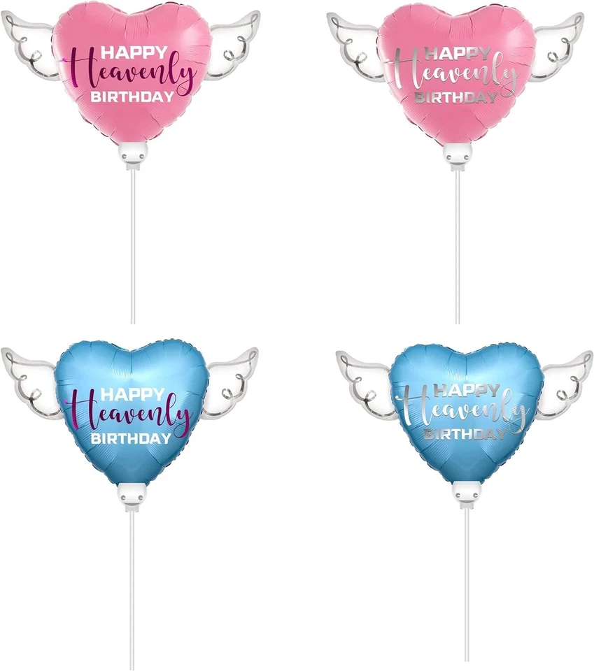Happy Heavenly 生日气球棒心形带天使翅膀 (4 包) — 第 1/4 张图片