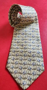 Paolo Gucci Silk Neck Tie Gold Equestrian Black Brown Stirrup Link Pattern ITALY - Picture 1 of 9