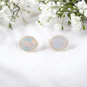 Natural Milky Opal Gemstone 925 Sterling Silver Handmade Cufflink Set Gift - Picture 1 of 7