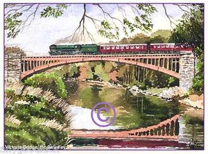 VICTORIA BRIDGE SVR BEWDLEY STEAM LOCO WATERCOLOUR ARTISTS PRINT ART CARD 8"x 6" - Picture 1 of 1