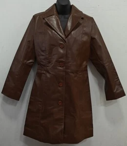 Ladies Leather Coat Chestnut Cow Glaze Leather Coat Slim Fit Trench Coat 3457 - Picture 1 of 4