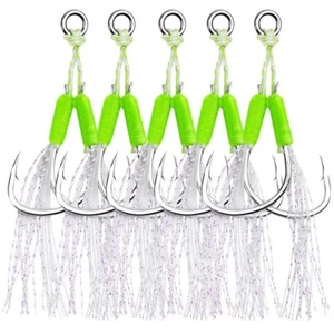 5pcs/lot Assist Hooks Luminous Double Jigging Hook Saltwater Fishing Hook Tuna - Picture 1 of 6