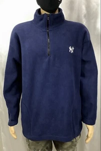 vintage adidas USA Made NY YANKEES MLB 1/4 Zip Blue Fleece Pullover men L - Picture 1 of 12