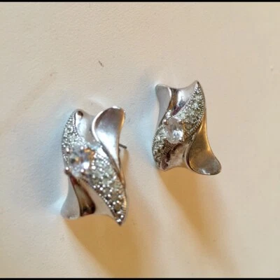 NADRI SILVER CUBIC ZIRCONIA ACCENTED EARRINGS  SILVER NEW - Image 1 of 4