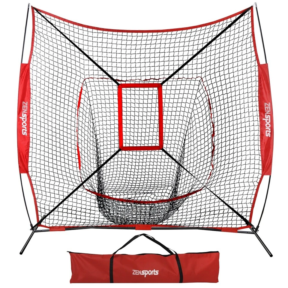 Portable Baseball Softball Practice Hittingtraining Net 7x7 W/ Strike Zone & Bag