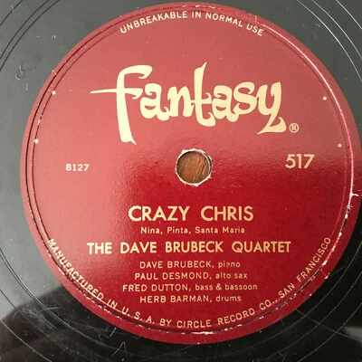 78 rpm Dave Brubeck Octet 2 Record FANTASY Crazy Chris Indiana JUKEBOX JAZZ - Image 1 of 4