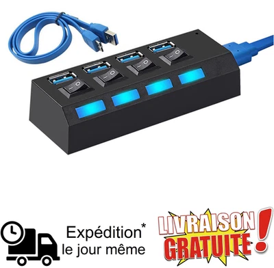 Hub USB, hub USB 3.0, multipresa USB, HUB 4 porte USB 3.0 con pulsanti di... - Immagine 1 di 3