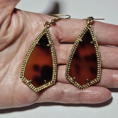 Gold Tone Faux Tortoise Shell Dangling Earrings - Image 1 of 4
