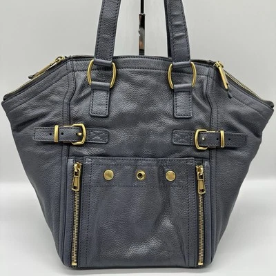 Yves Saint Laurent Rive Gauche Downtown Tote Shoulder Bag YSL Navy Leather Auth! - Image 1 of 4