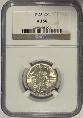 Cuarto de cuarto de libertad permanente P 1923 25c NGC AU58 ⭐️BONITA MONEDA ORIGINAL⭐️ Foto 1 de 2