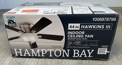 Hampton Bay Hawkins III 44 in. Indoor Brushed Nickel Flush Mount Ceiling Fan New - Image 1 of 4