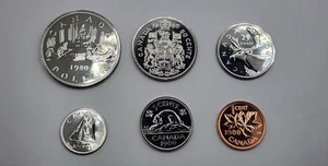UNC Set of 1980 Canada Proof Like Coins - Picture 1 of 24