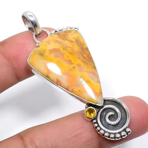 Hummel Jaspis - Indonesien, Citrin versilbert Chakra Anhänger 2,34" S2786 - Bild 1 von 3